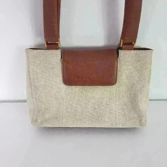 Derek Alexander Handbags - Derek Alexander cream canvas and brown leather shoulder bag